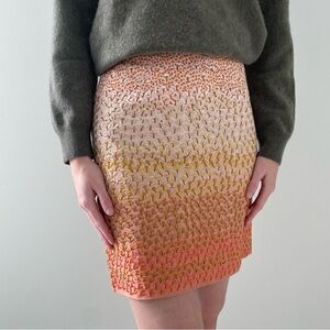 HD in Paris Pencil Skirt Size 00 Embroidered Floral Ditsy Ombre 100% Linen Mini